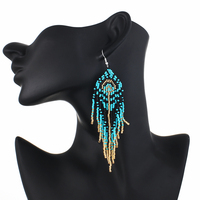 Anting-anting bergaya Vintage untuk wanita, anting-anting manik-manik multiwarna geometris cantik Vintage, anting-anting trendi dengan kaca berumbai dan mutiara