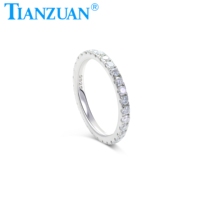 TIANZUAN 925 Ayar Gümüş Yüzük, 2mm Yuvarlak DEF Mozanit Ana Taşlı Moda Takı