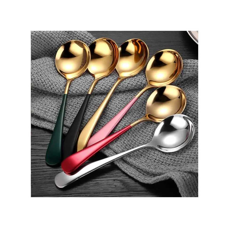 CUSTOM LOGO Stainless steel spoon 304 small round soup spoon Korean cute dessert fruit milk tea mixing spoon short handle adult