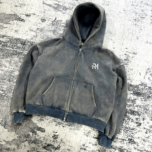 MH1127 غسيل حمضي كلاسيكي بهودي سويت شيرت الكنغر جيب كبير الحجم ملابس الشارع عارضة مقنعين أعلى شعار مخصص - Product Image 1