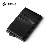 TILONSTAR TG106 Hadiah Bergaya Desain Kulit Premium Dompet Pop Up Tempat Kartu Kulit Aluminium