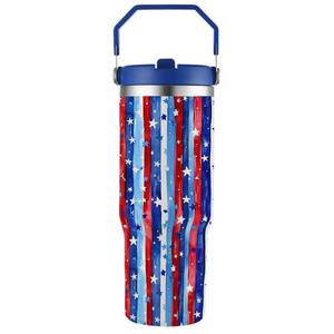 Tasses isothermes en acier inoxydable de 30 oz avec drapeau américain du 4 juillet, 22 couleurs, tasses à drapeau américain pour le jour de l'indépendance, tasses isolées avec poignée - Product Image 4