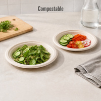 Facile à nettoyer, parfait pour toutes les occasions, assiette ronde en bagasse de 6 pouces, design naturel épaissi, qualité supérieure, 100 % compostable