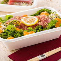 SUMKOKA Plateaux rectangulaires profonds robustes, durables, écologiques, biodégradables, en bagasse de canne à sucre, avec couvercle