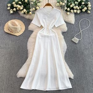 <span class=keywords><strong>Robe</strong></span> longue élégante en tricot crochet pour <span class=keywords><strong>femme</strong></span>, avec boutons sur le devant, manches courtes, ajourée, décontractée, moulante, pour l'été - Product Image 2