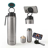 Bouteille d'eau isotherme en acier inoxydable à double compartiment 500 ml avec compartiment pour suppléments et support pour téléphone
