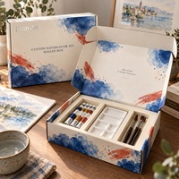 Boîte d'expédition personnalisée pour kit aquarelle, en papier laminé brillant, emballage cadeau avec insert à trois compartiments