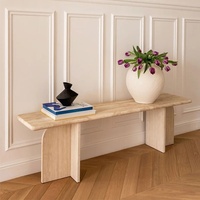 Table console de salon moderne et luxueuse en pierre de travertin naturel avec plateau en marbre, meubles pour la maison JZ Stone