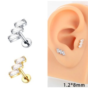 Piercing d'oreille unisexe en zircon, vis en titane 1.2*8mm à filetage interne, serti à griffes, en acier inoxydable, bijou de mode - Product Image 1