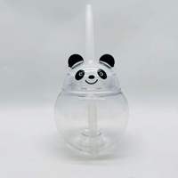 Botella de Plástico Transparente Desechable de 500 ml con Forma de Bola de Paja, con Diseño de Panda, Tigre, Oso y Rana, para Té con Leche y Jugos