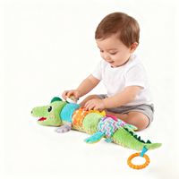 Jouet sensoriel pour bébé en forme de caméléon coloré, avec boucle de suspension, perles créponnées et hochet couineur, pour poussette, berceau et siège auto