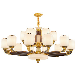 Lámpara de araña de madera maciza de estilo chino con detalles de jade y cobre para sala de estar y comedor, LED E27, colgante de múltiples cabezales - Product Image 4