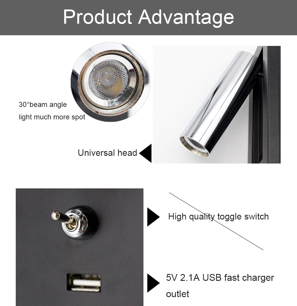 New Design Project Adjustable Bed Wall Mounted Light Led Headboard Bedside Reading Wall Lamp For Bedroom Hotel