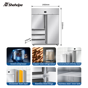 Réfrigérateur professionnel à double porte en acier inoxydable, 4 tiroirs, congélateur à dégivrage automatique, équipement de cuisine numérique - Product Image 2