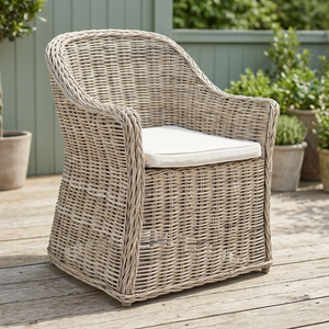 Modern round Kubu Grey Fiber Rattan <b>Dining</b> Arm Chair Natural Home Office and Hotel Furniture - Product Image 3