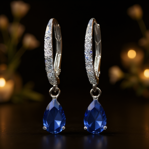 Boucles d'oreilles en cristal en forme de larme E721, argent 925, serti griffe, classiques pour femme, bijoux de mariage - Product Image 2