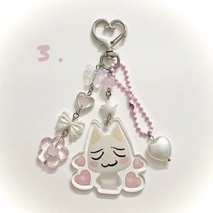 Collier de perles et porte-clés en alliage, style pastoral japonais, motif chat blanc Hatchi Wali de dessin animé, rose doux, motif cœur-fleur - Product Image 4