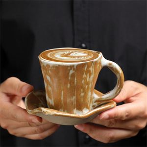 ชุดแก้วกาแฟและจานรองเซรามิกแบบหยาบสไตล์เรสติก แก้วนมสำหรับอาหารเช้าสำหรับใช้ในบ้าน แก้วกาแฟคาปูชิโน่เซรามิก - Product Image 3