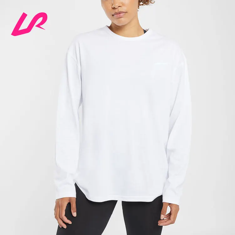 Benutzer definiertes Logo Heißer Verkauf Plain Loose Fit Atmungsaktive Basic Off The Shoulder Langarm Sportswear Frauen