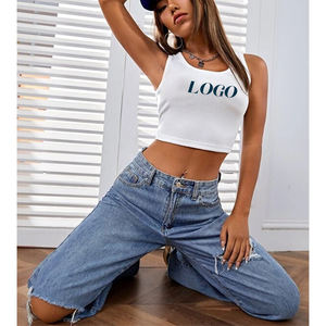 Top Canotta Aderente in Maglia a Costine con Logo Personalizzato Serigrafato, Top Corto Halter di Alta Qualità per <span class=keywords><strong>Donna</strong></span> - Product Image 4