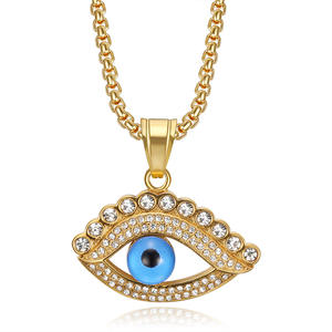 316 acier inoxydable oeil <span class=keywords><strong>d</strong></span>'<span class=keywords><strong>ange</strong></span> pendentif collier mode plaqué or Talisman Zircon religieux bijoux accessoire pour hommes fêtes - Product Image 4
