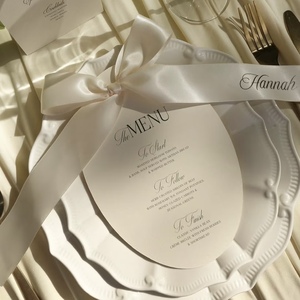 Juego de Tarjetas de Felicitación de Diseño Vintage Personalizadas, Menú Ovalado para Boda, Cartulina Personalizada con Logotipo - Product Image 1
