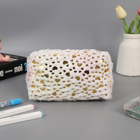 Sac de Cosmétiques Personnalisé en Peluche Grande Demi-Lune avec Fermeture Éclair, Doux, avec Logo Personnalisé et Paillettes, pour Rangement de Maquillage