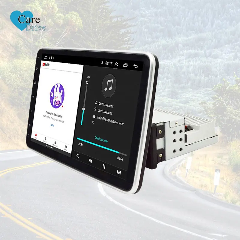 Caredve Stereo mobil Android 10 inci, Radio mobil Double Din dapat diatur dengan tampilan belakang Live, Unit Linux