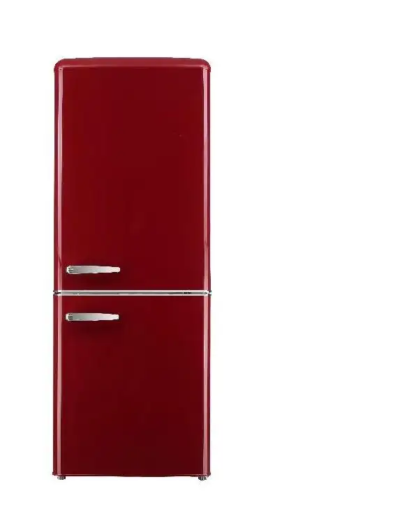 最も人気のある208Lカラフルなレトロなデザインの両開きドア冷蔵庫、金属製ハンドルBCD-208LH家庭用およびホテル用