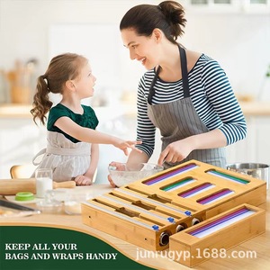 Wooden Plastic Wrap Cutter Wall Mounted <b>Kitchen</b> <b>Foil</b> Sealing Bag <b>Dispenser</b> Storage Organizer For Food - Product Image 1