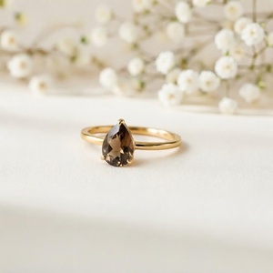 Bague en argent sterling 925 de style classique avec pierre précieuse en quartz fumé, coupe poire, vermeil éternité - Product Image 6