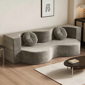 Divano Angolare Espandibile di Lusso per Soggiorno con Schienale in Spugna ad Alta Resilienza a Forma d'Onda, Set di Mobili Direttamente dalla Fabbrica - Product Image 1