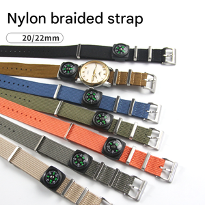 حزام ساعة رياضي متعدد الوظائف من النايلون المضلع عالي الجودة مقاس 20 مم و22 مم مع بوصلة وسوار من الفولاذ المقاوم للصدأ - Product Image 1