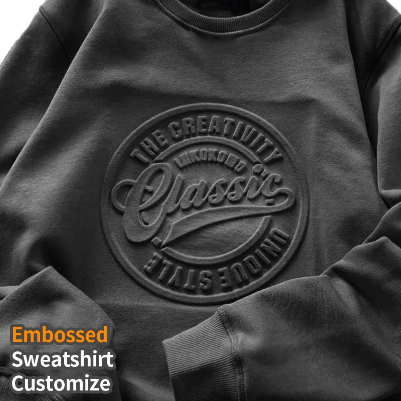 Us Size Sweatshirt Embossed Sweatshirt Unisex Crewneck 3d Emboss Oem Custom Logo Cotton Embossed Sweatsuit Printing 1 Piece Men