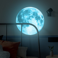 YC3028-3029 Stiker Dinding PVC Self-adhesive Latar Belakang Malam Biru Muda Hijau Muda Bulan Baru untuk Ruang Tamu Kamar Tidur Modern