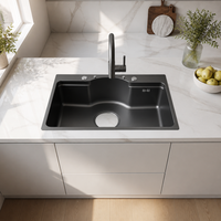 Évier de cuisine moderne rectangulaire en acier inoxydable SUS304 à montage sous plan avec robinet monotrou