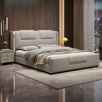 Lit de rangement moderne JUNYUHAO avec revêtement en tissu, cadre en pin, mousse haute densité, taille Queen/King, meubles de chambre à coucher