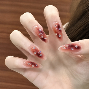 Hong Wei 30 <span class=keywords><strong>Uñas</strong></span> Postizas Acrílicas de Presión, Largas, Estilo Stiletto, con Diseño de Acuarela y Cristales de Imitación para Mujer - Product Image 2