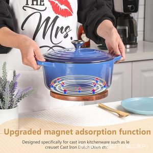 Wooden Round Magnetic Heat Insulating Pot Mat Acacia Wood With Magnetic Base <b>Kitchen</b> Countertop Casserole Pad Anti Scalding - Product Image 5