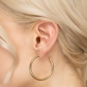 925 Silver Jewelry Classic 14k Gold Big <strong>Chunky</strong> Hollow Thick Hoop <strong>Earrings</strong> - Product Image 2