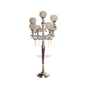 New Design aluminum Candelabra with 7 Crystal <b>Globe</b> votive Shiny Nickel Plated Entryway & Centerpiece Handmade Candelabra - Product Image 1