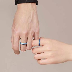 Anillo de Pareja con Diseño Romántico de Cielo Estrellado Azul para Mujer y Hombre, Joyería para Bodas y Fiestas, Anillos de Pareja Ajustables Abiertos para la Noche de Verano - Product Image 5