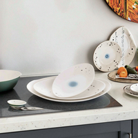 Assiettes ovales en plastique pour restaurant et fête, 100 % mélamine, écologiques, imprimées, vente en gros