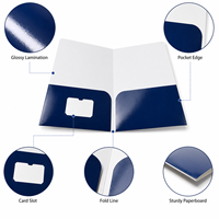 Dossier de présentation en carton personnalisé avec pochette pour documents et fentes pour cartes, organiseur de fichiers, finition brillante, pour bureau et école, OEM ODM, vente en gros