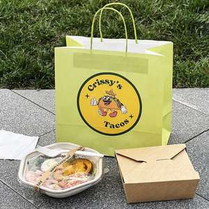 Custom Recyclable Restaurant Taco Food Delivery Bag Fastfood Takeout <b>Paper</b> Bag Kraft <b>Paper</b> Bags Packaging for Food Takeaway - Product Image 4