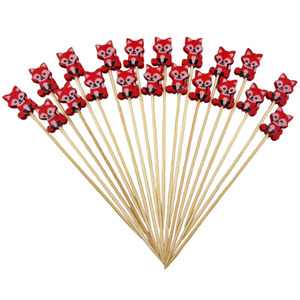 Brocheta de bambú de <span class=keywords><strong>zorro</strong></span> rojo de 12cm, palitos de fruta desechables ecológicos, paquete de 100 Uds., Fiesta infantil - Product Image 1