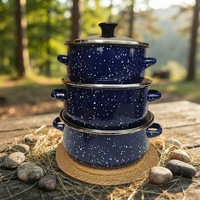 Lot de 5 casseroles et marmites classiques modernes à double poignée, en émail, avec couvercle en verre et fond en fonte, compatibles gaz et induction, vente en gros