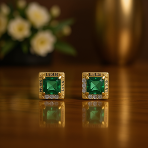 Orecchini a Perno DZJJ con Smeraldo, Placcati in Oro 18K, Taglio Principessa, Gioielli Geometrici Classici da Donna, Regalo di Moda - Product Image 2