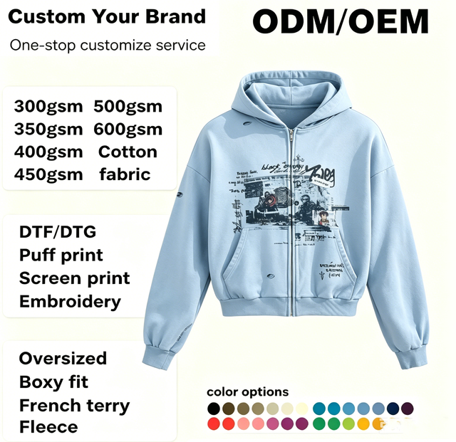 Vintage Graffiti Print Zip-Up Hoodie for Men, Distressed Oversized Streetwear Hoodie  OEM Streetwear Hooded Jacket