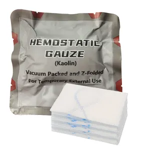 Kaolin hemostatic gauze folded form 10cm*10cm outdoor wound healing hemostatic dressing kaolin hemostatic dressing